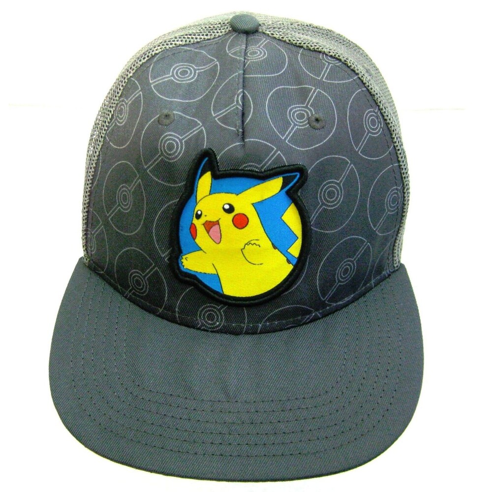 POKEMON Pikachu Men's Gray Baseball Cap Mesh Trucker Hat (Adult Snapback) Anime